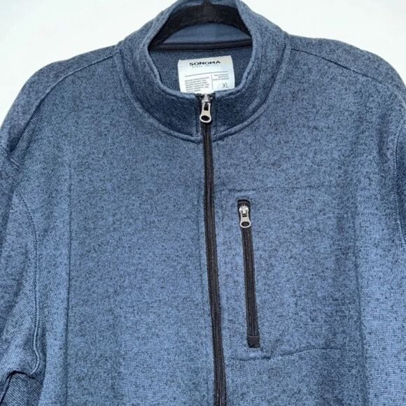 Sonoma Mens XL Full-Zip Dark Blue Heathered Jacket With Chest Pocket & Side Zipp - Picture 3 of 8